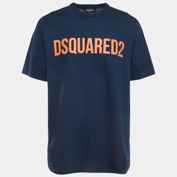 Pre Owned Dsquared2 Navy Blue Logo Printed Cotton T-Shirt M