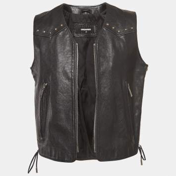 Pre Owned Dsquared2 Black Studded Leather Lace-Up Vest XL