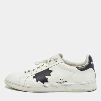 Pre Owned Dsquared2 White/Black Leather Lace Up Sneakers Size 44