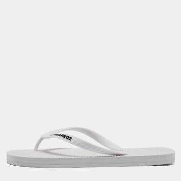 Dsquared2 White Rubber Logo Flip Flops Size 42