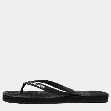 Dsquared2 Black Rubber Logo Flip Flops Size 42