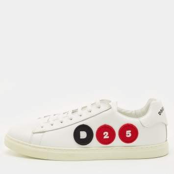 Pre Owned Dsquared2 White Leather Embroidered Patch Work  Lace Up Sneakers Size 43