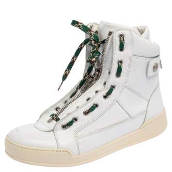 Pre Owned Dsquared2 White Leather High Top Sneakers Size 42.5