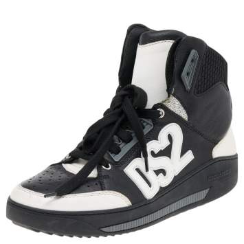 Pre Owned Dsquared2 Black/White Leather High Top Sneakers Size 41