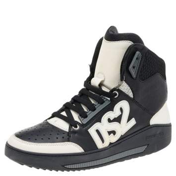 Pre Owned Dsquared2 Black/White Leather High Top Sneakers Size 42