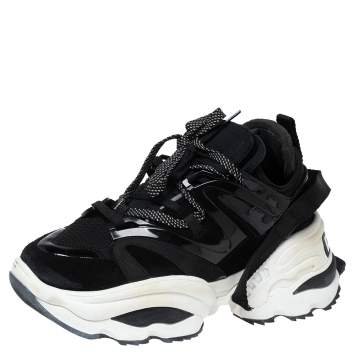 Pre Owned Dsqaured2 Black Fabric And Suede Lace Up Chunky  Sneakers Size 44 