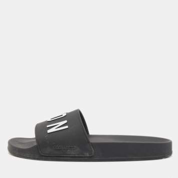 Pre Owned Dsquared2 Black Rubber Icon Flat Slides Size 42