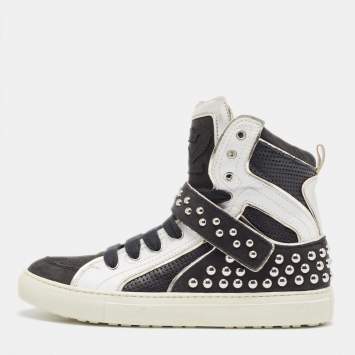 Pre Owned Dsquared2 Black/Silver Leather Studded High Top Sneakers Size 41