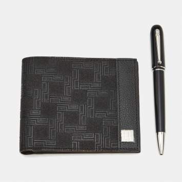 Pre Owned Dunhil Black Sidecar Ballpoint Pen with Wallet Set