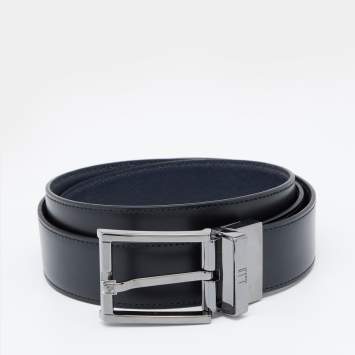 Pre Owned Dunhill Black/Navy Blue Leather Reversible Buckle Belt 107 CM