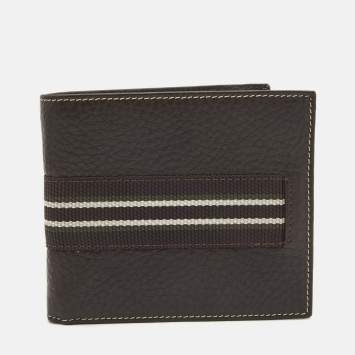 Pre Owned Dunhill Leather Stripe Bifold Compact Wallet