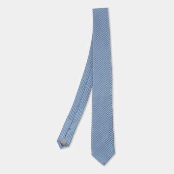 Dunhill Light Blue Silk Herringbone Stripe Woven Tie