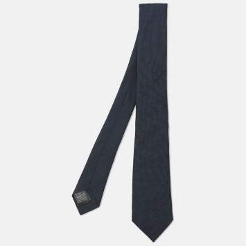 Pre Owned Dunhill Blue Diagonal Patterned Mulberry Silk Neck Tie