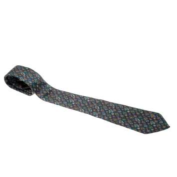 Pre Owned Dunhill Navy Blue Silk Medal Print Tie 
