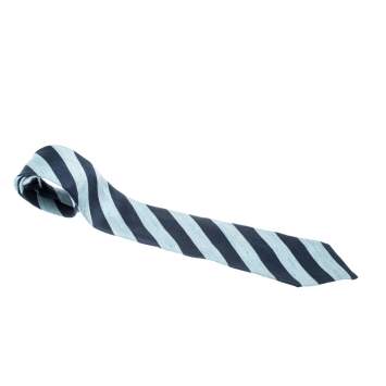 Pre Owned Dunhill Blue Silk Linen Striped Denim Pattern Tie 