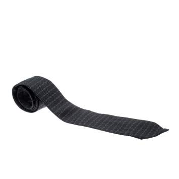 Pre Owned Dunhill Black and Grey Grid Pattern Silk Jacquard Tie 