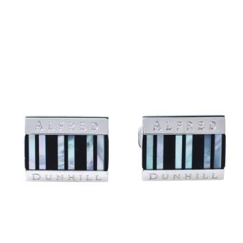 Pre Owned Dunhill Striped Mother of Pearl Inlay Sterling Silver Cufflinks