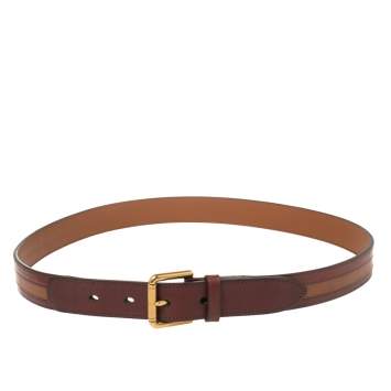 Pre Owned Dunhill Burgundy/Brown Stripe Leather Classic Belt 97CM