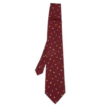 Pre Owned Dunhill Vintage Burgundy Zodiac Print Silk Tie