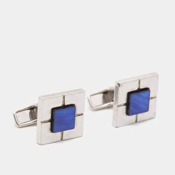 Pre Owned Dunhill  Blue Glass  Sterling Silver Cufflinks