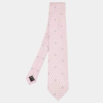 Pre Owned Dunhill Pink Rope Logo Print Silk Tie