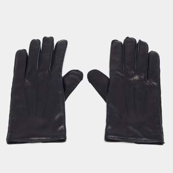 Pre Owned Dunhill Navy Blue Lambskin and Cashmere Gloves Size 8.5