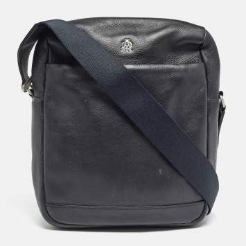 Pre Owned Dunhill Black Leather Zip Messenger Bag