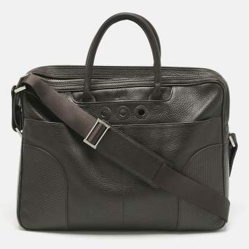 Pre Owned Dunhill Cacao Leather Double Gusset Briefcase