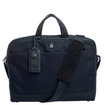 Pre Owned Dunhill Navy Blue Fabric and Leather Trim Briefcase 