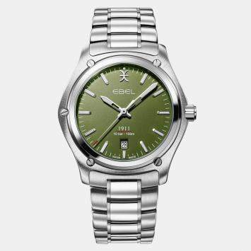 Pre Owned Ebel Green Stainless Steel 1911 1216584 Quartz Men's Wristwatch 42 mm
