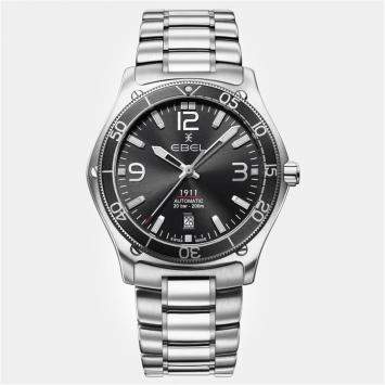 Pre Owned Ebel Black Stainless Steel 1911 1216586 Automatic Men's Wristwatch 41 mm