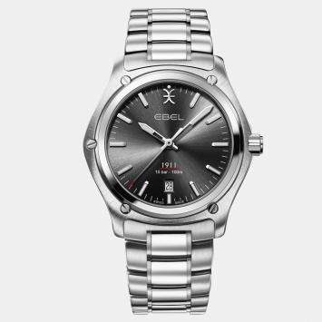 Pre Owned Ebel Black Stainless Steel 1911 1216583 Quartz Men's Wristwatch 41 mm