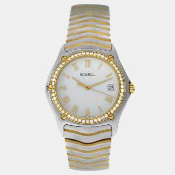Pre Owned Ebel Classic Wave  E1187F44 Quartz Off-White 18k Yellow Gold Stainless Steel Men's Wristwatch 38 mm
