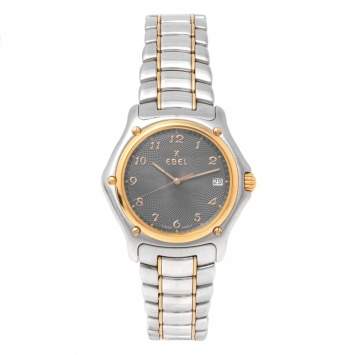 Pre Owned Ebel Black 18K Yellow Gold & Stainless Steel 1911 1187916 Men's Wristwatch 36 mm