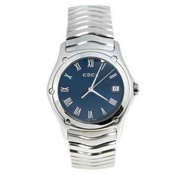 Pre Owned Ebel Blue Stainless Steel Classic Wave 9187F41 Men's Wristwatch 38 mm