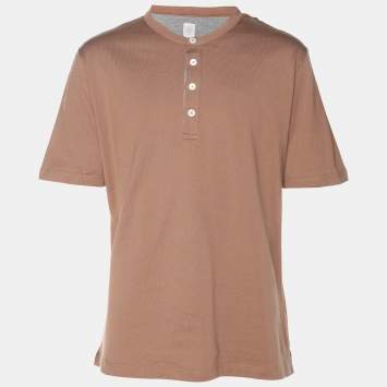 مملوكة مسبقًا Eleventy Brown Jersey Henley T-Shirt XL