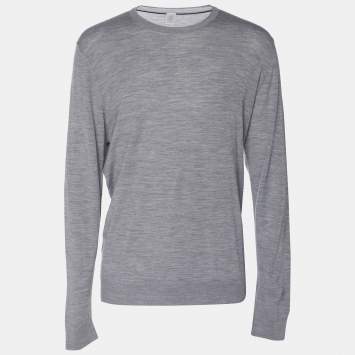 Pre Owned Elevety Grey Merino Wool Knit Full Sleeve T-Shirt XL