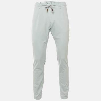 Pre Owned Eleventy Pale Blue Cotton Blend Drawstring Trousers L