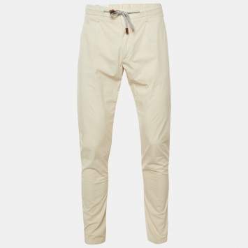 Pre Owned Eleventy Beige Cotton Drawstring Trousers L