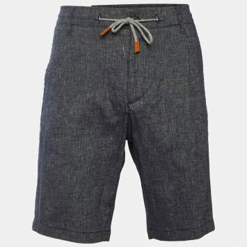 مملوكة مسبقًا Eleventy Dark Blue Cotton & Linen Shorts L