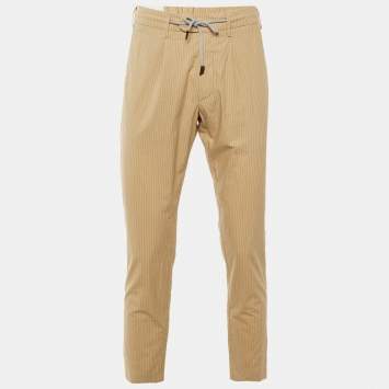 مملوكة مسبقًا Eleventy Beige Striped Cotton Blend Trousers L