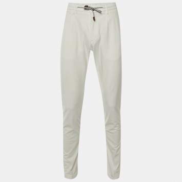 مملوكة مسبقًا Eleventy White Cotton Blend Drawstring Trousers L