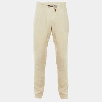 مملوكة مسبقًا Eleventy Beige Linen Drawstring Trousers L