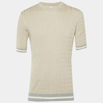 Pre Owned Eleventy Beige Cable Knit Crew Neck T-Shirt L