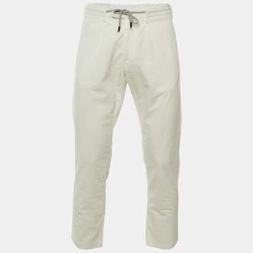 Pre Owned بنطلون إليفنتي قطن أبيض مزخرف مقاس كبير/محيط خصر 33 بوصة