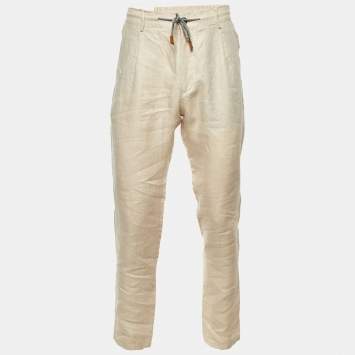 مملوكة مسبقًا Eleventy Beige Linen Elasticised Waist Pants M/Waist 31"