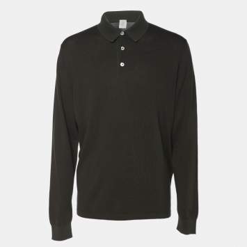 Pre Owned Eleventy Olive Green Jersey Full Sleeve Polo T-Shirt XL