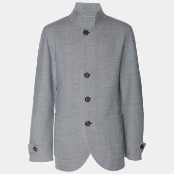 Pre Owned Eleventy Blue/Grey Wool Reversible Jacket XXL
