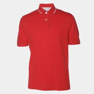 Pre Owned Eleventy Red Knit Button Polo T-Shirt L