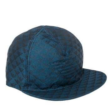 Pre Owned Emporio Armani Royal Blue Logo Pattern Baseball Cap M
